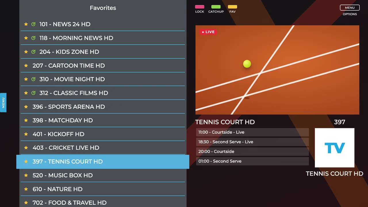 The Favorites list on OTV