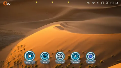 Home screen with a sand-dunes background