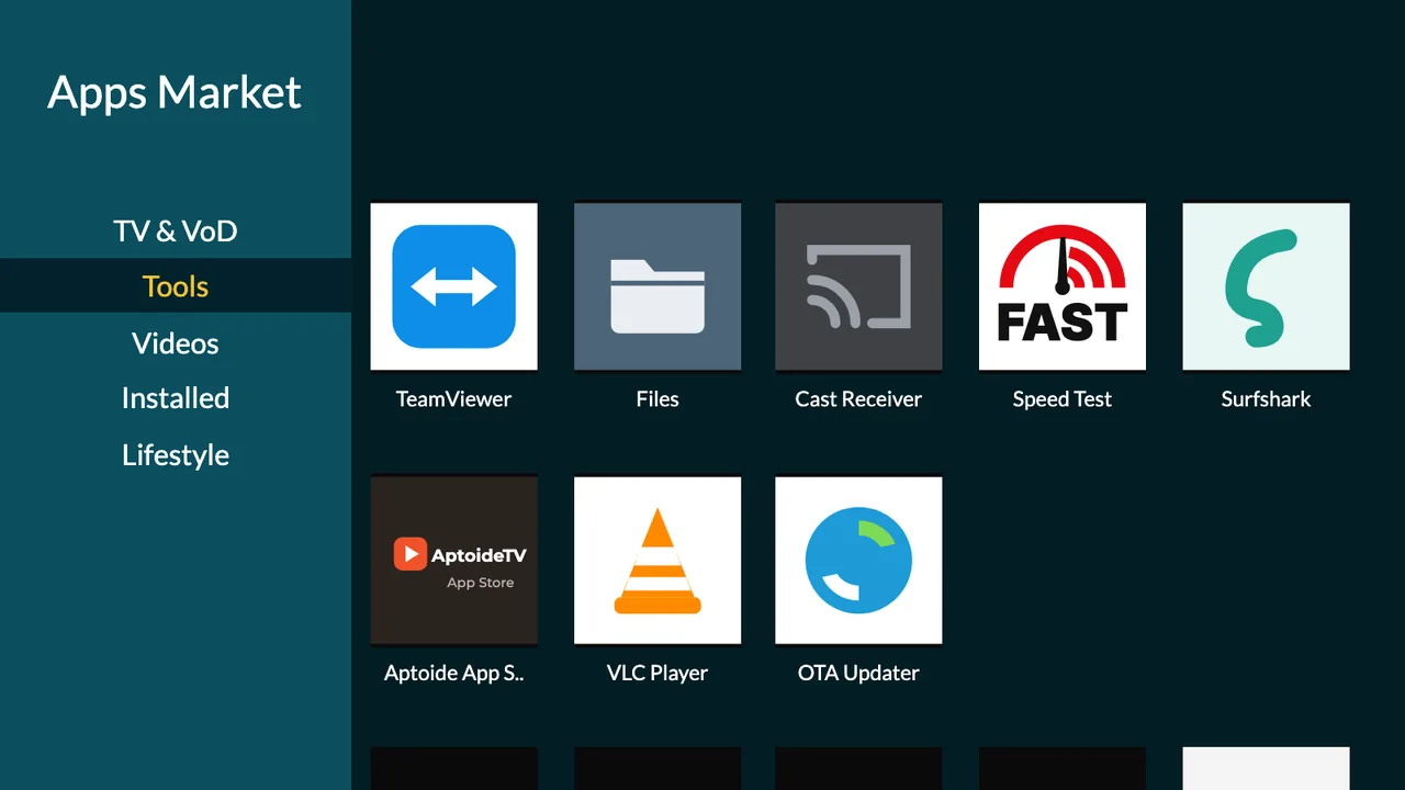 The Apps Market on OTV, open on the Tools shelf